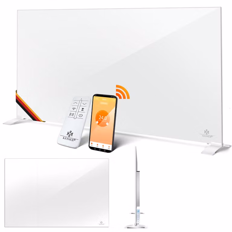 KESSER® Riscaldatore a infrarossi, radiatore in alluminio, a basso consumo energetico, 2 in 1 (da pavimento o da parete), riscaldatore elettrico con sensore di finestre aperte, telecomando e controllo tramite app, termostato, pannello riscaldante a infrar