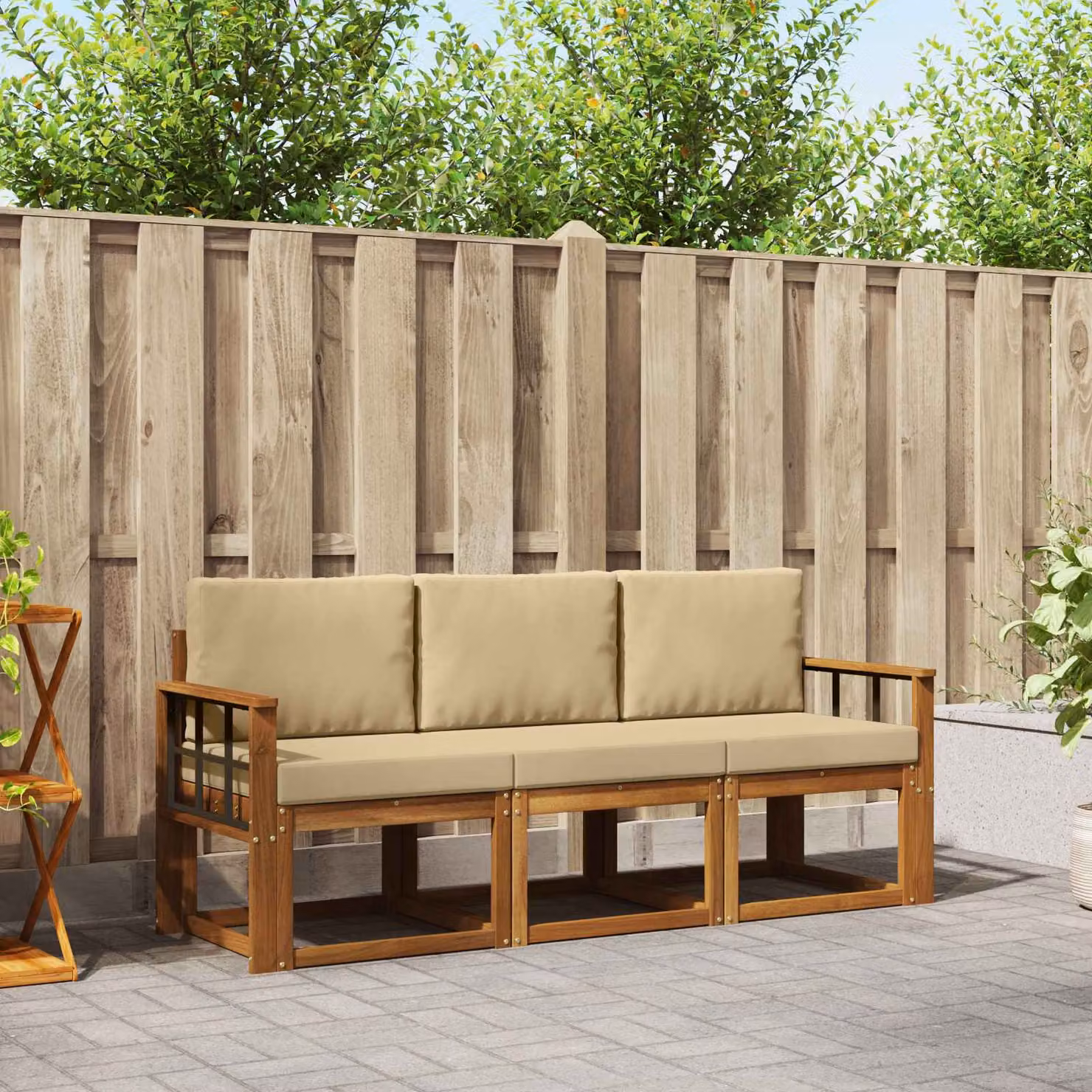 Set di divani da esterno vidaXL in legno di acacia con cuscini, colore marrone e beige