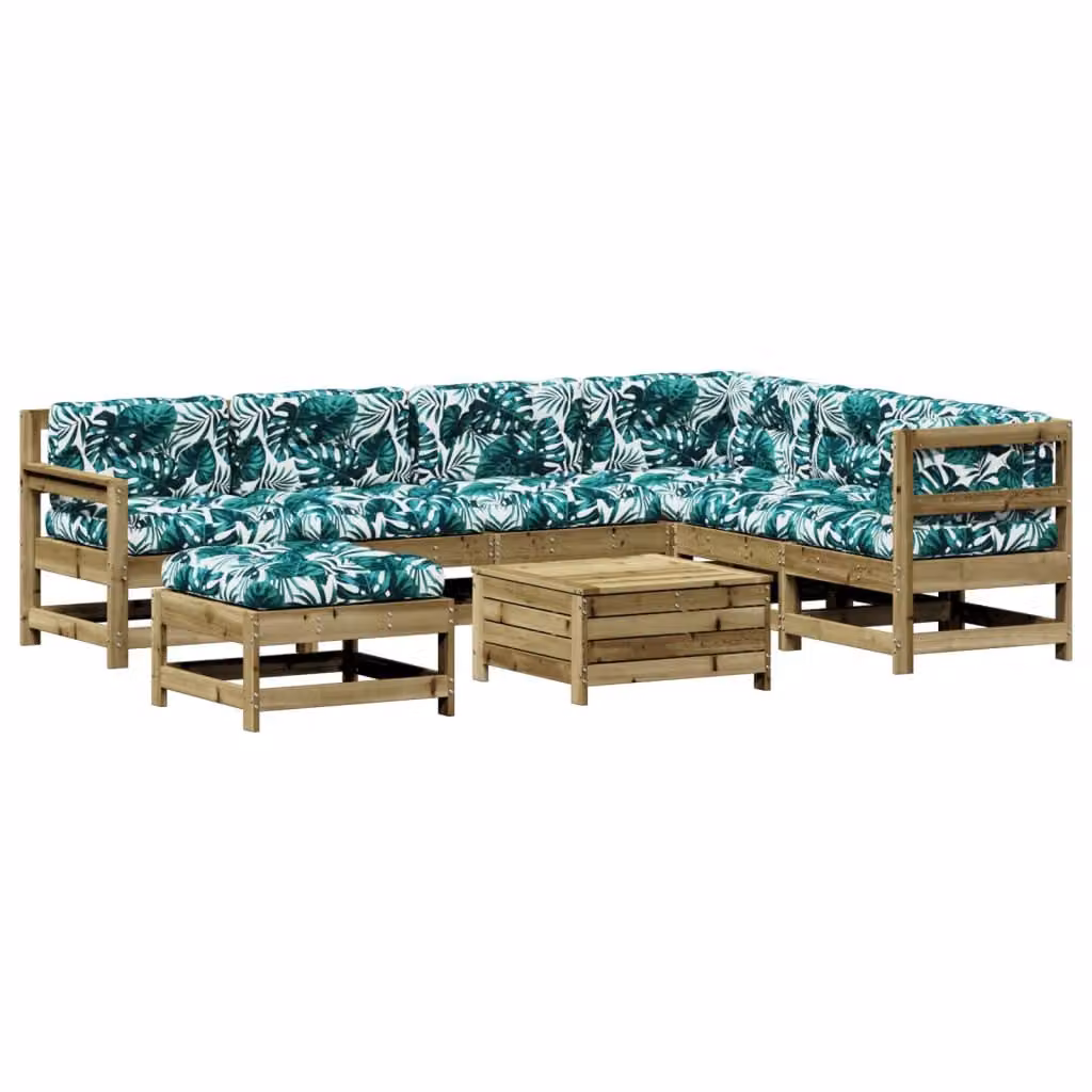 Set Divani da Giardino 8pz con Cuscini Legno Impregnato di Pino