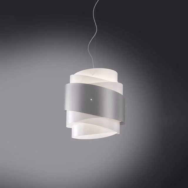 Lampada a sospensione moderna Bea Polilux Linea Zero in argento e metallo cromo, diametro: 40 cm, attacco E27