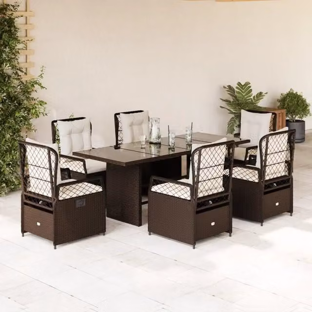 Set da Pranzo da Giardino 7pz con Cuscini in Polyrattan Marrone 3262926