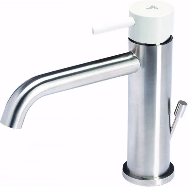 Rubinetto Miscelatore Monocomando Lavabo con Scarico in Acciaio Inox Maniglia Perla