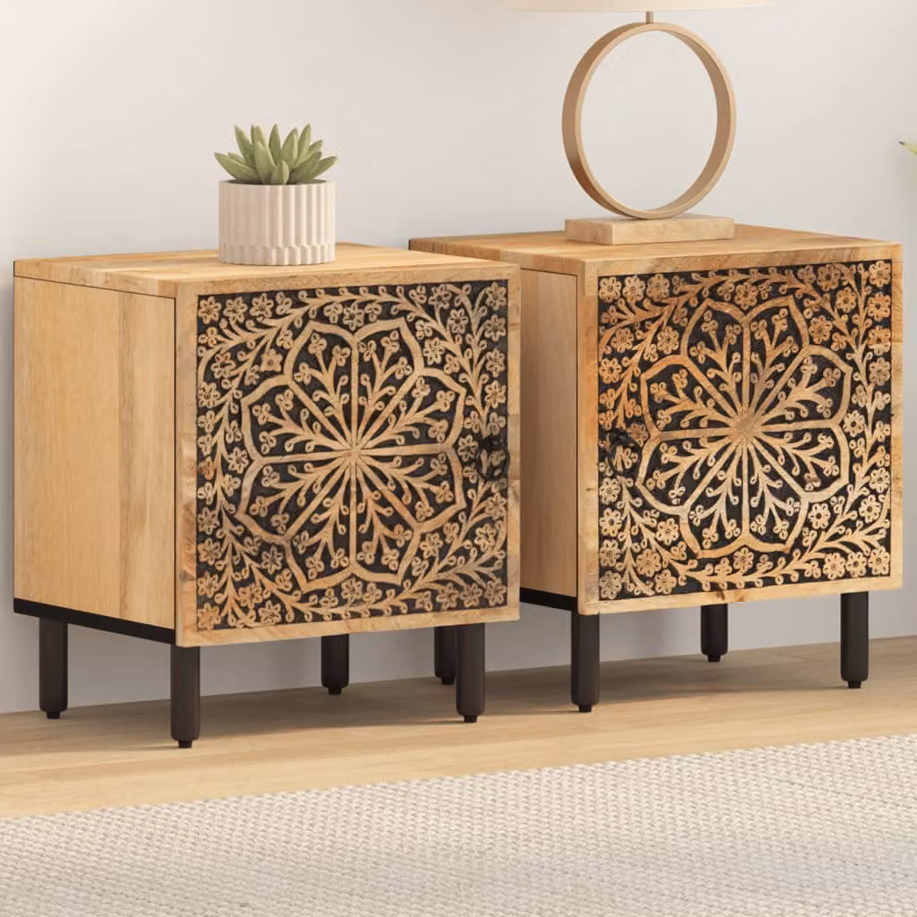 Set di 2 comodini vidaXL in legno di mango marrone stile retro L/P/H: 40 x 33 x 46 cm