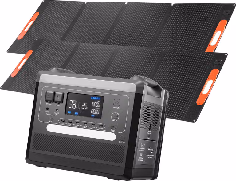 SucceBuy Powerstation portatile, generatore solare da 2400 W con 2 pannelli solari pieghevoli da 200 W, batteria LiFePO4 espandibile da 2160 Wh con 10 porte per l'alimentazione domestica, il campeggio e il camper