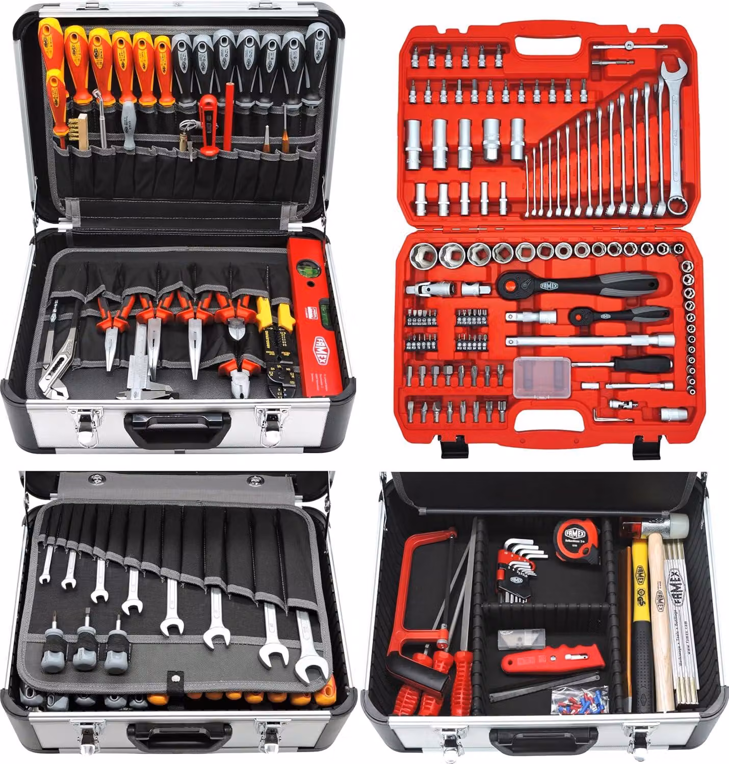 419-43: Valigetta professionale in alluminio, disponibile in versione da 191 o 275 pezzi, completa di un'ampia gamma di utensili e di un set di chiavi a tubo da 4 a 32 mm