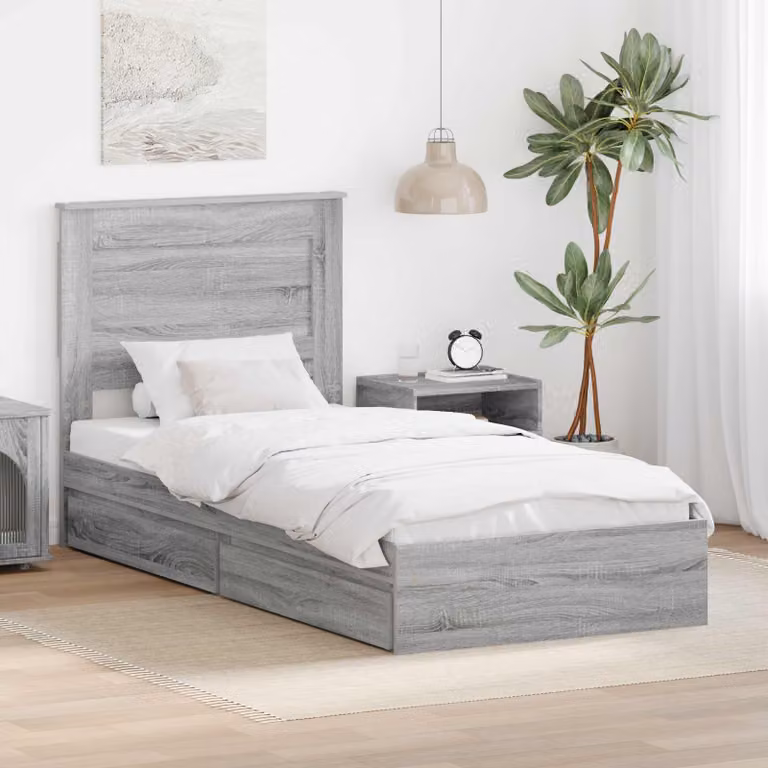 Letto con contenitore e cassetti vidaXL in legno ingegnerizzato Grigio Sonoma L 100 x P 200 cm