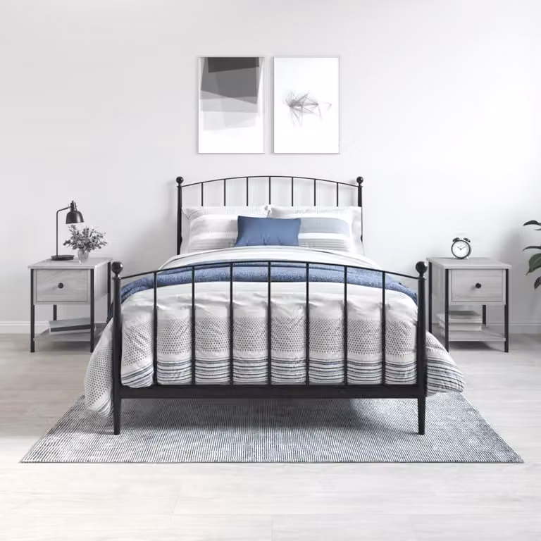 Set di 2 comodini moderni vidaXL in legno e metallo, colore grigio, L 34 cm x P 35,5 cm x H 45 cm