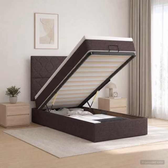 Letto Ottomano con Materasso e Illuminazione LED vidaXL, Marrone e Bianco, L/P/H: 200 x 100 x 88 cm – 1