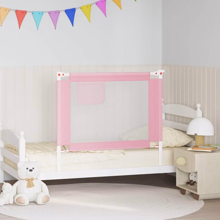 Sponda Letto di Sicurezza per Bambini vidaXL Rosa in Tessuto e Metallo L: 100 cm, H: 25 cm