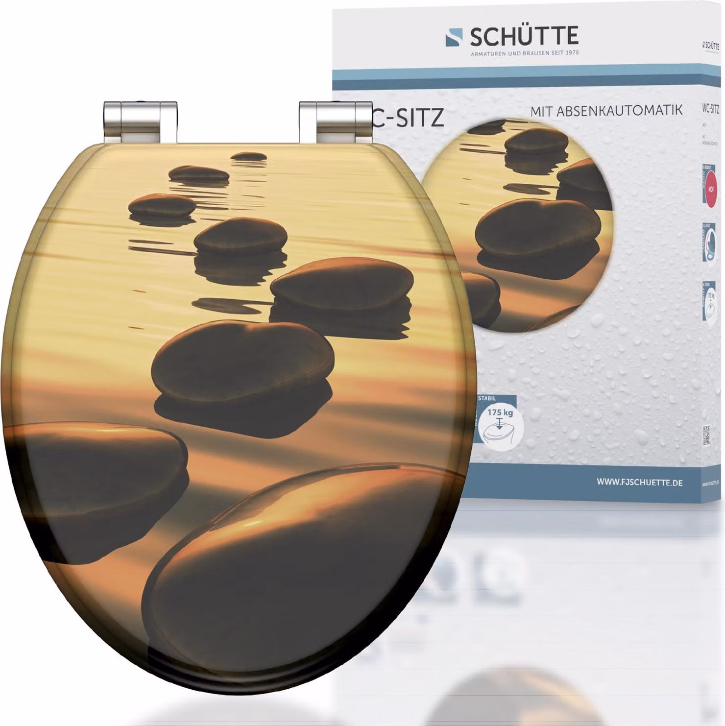 Sedile per WC SCHÜTTE MDF SEA STONE, coperchio per WC con chiusura ammortizzata, sedile per WC con anima in legno, sedile per WC, coperchio per WC