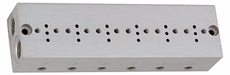 Piastra di base Riegler a 6 file, M5 per mini elettrovalvole 15 mm