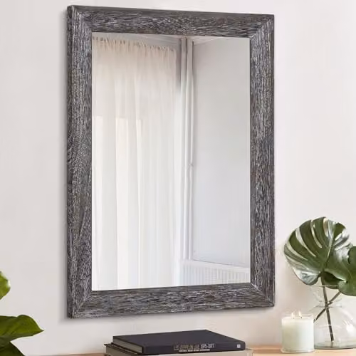 AAZZKANG Specchio rettangolare con cornice in legno rustico, 65 x 45 cm, decorazione da parete per camera da letto e bagno