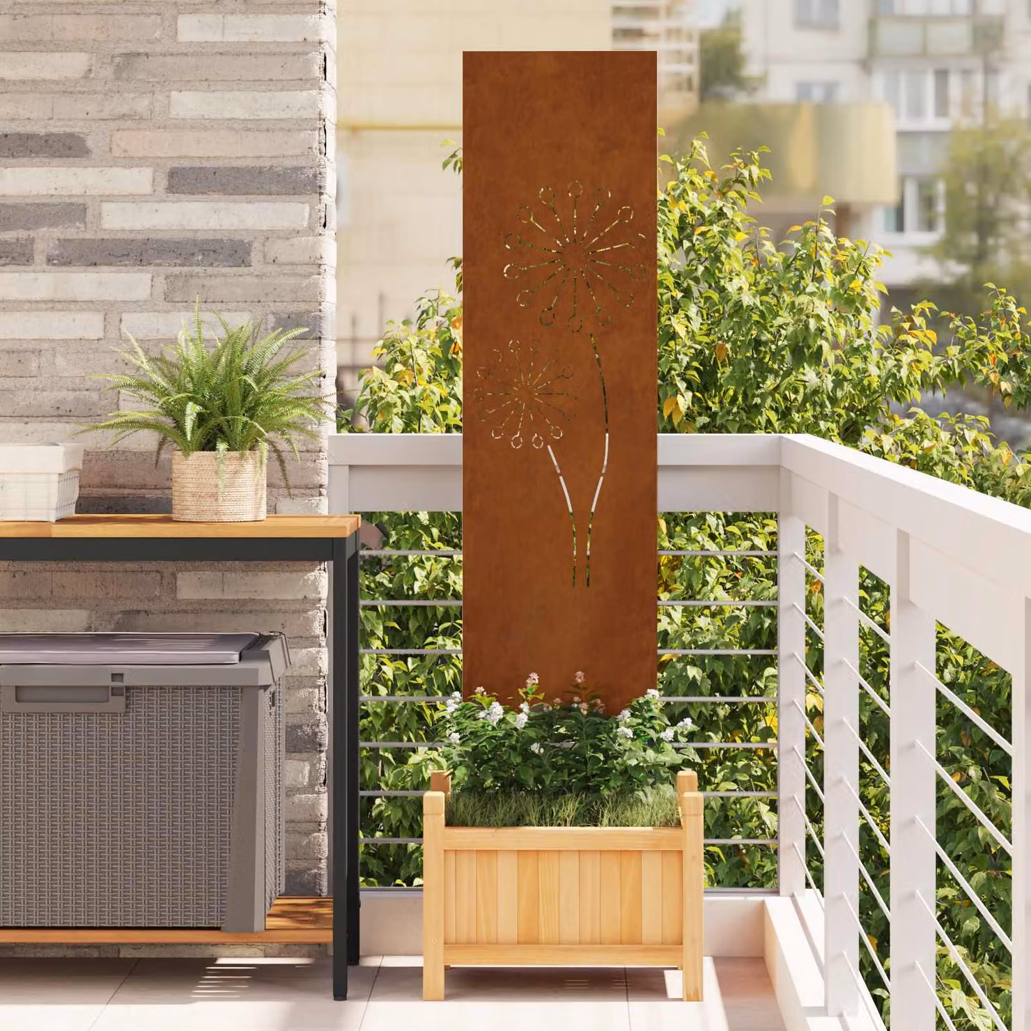 Paravento per privacy da giardino vidaXL in acciaio color marrone, L: 32 cm, H: 140 cm
