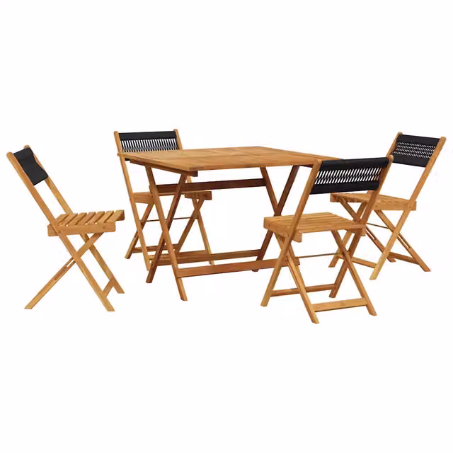 Set Pranzo da Giardino 5 pz | Set Salotto da Giardino Nero Polipropilene e Legno Massello