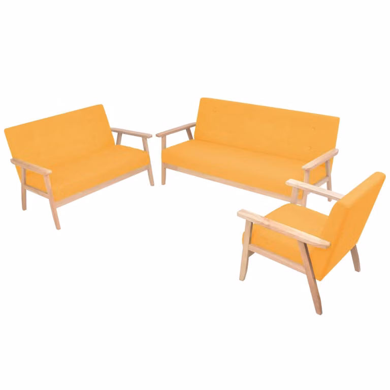 Set di divani 3 pezzi in tessuto giallo