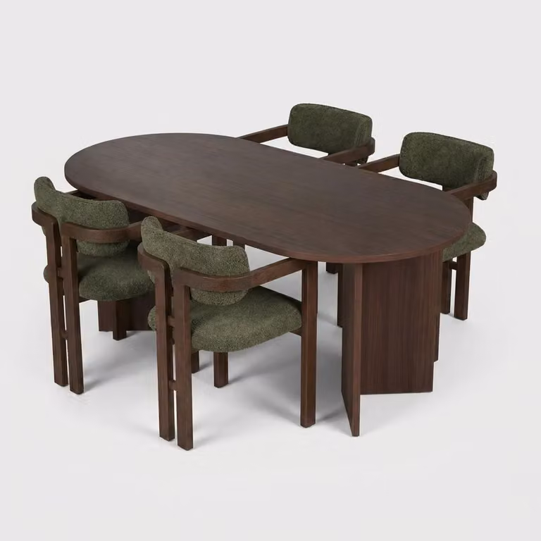 Set da pranzo Meridia 4 con 4 sedie imbottite in noce scuro - verde scuro
