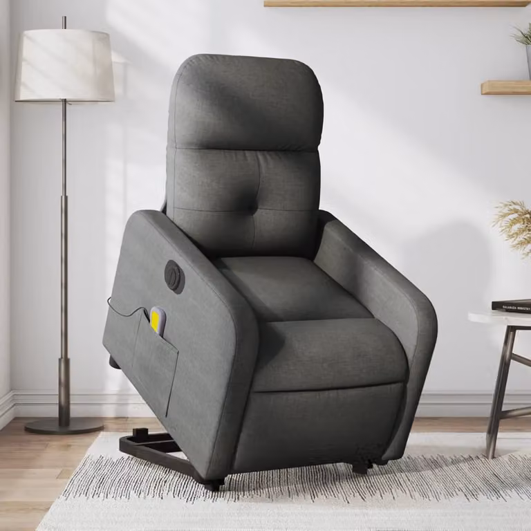 vidaXL Poltrona Alzapersona con Massaggio Elettrico in Tessuto Grigio per Anziani