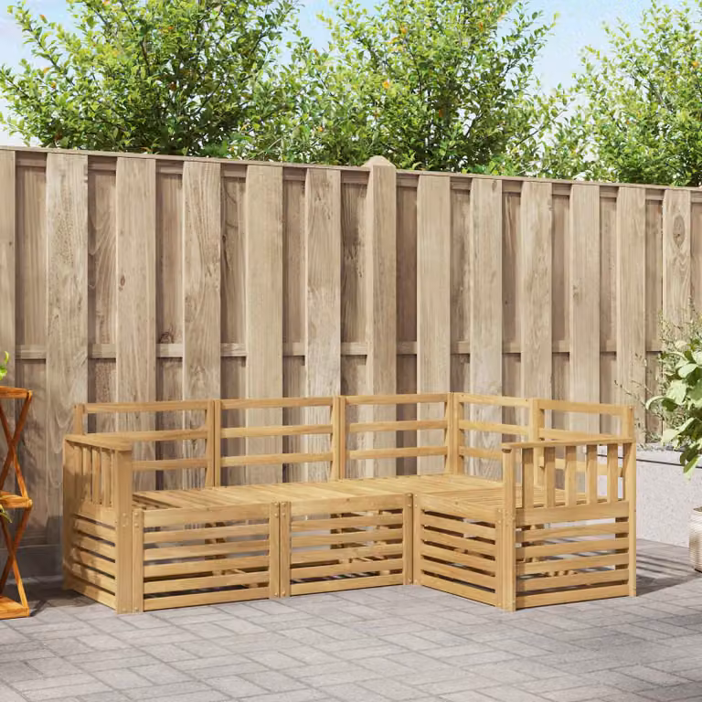 Set di divani da esterno vidaXL 4 pezzi in legno di acacia massello bianco e marrone con design moderno a L per giardino e terrazza
