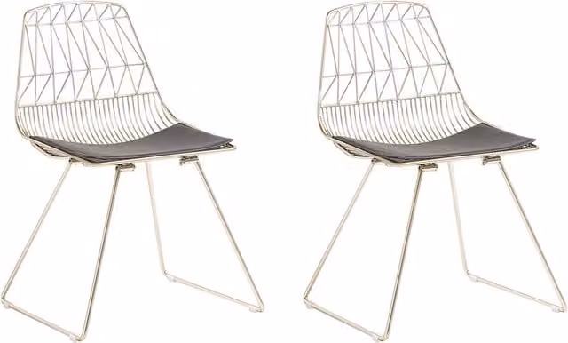 Set di 2 sedie da pranzo Beliani con struttura in metallo dorato e seduta in ecopelle nera con schienale geometrico moderno