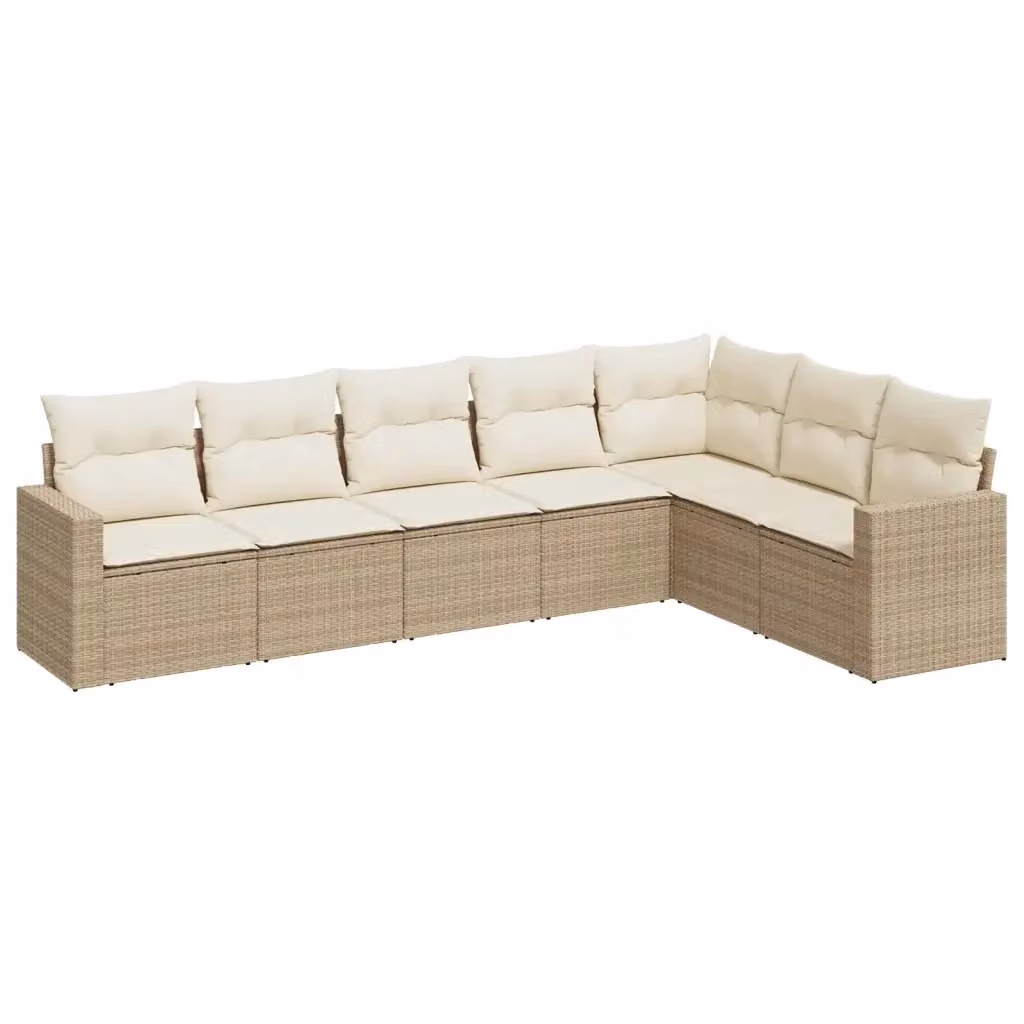 Set di divani da giardino vidaXL a forma di L composto da 7 pezzi in polyrattan con cuscini beige e struttura in metallo – 2
