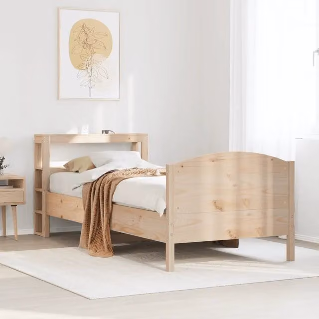 Letto in legno massello di pino VIDAXL stile rustico marrone con ripiani laterali e doghe in legno