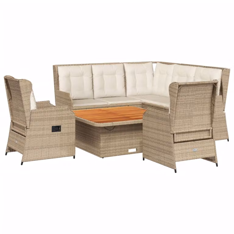 set 6 pezzi da giardino con cuscini Beige poly rattan