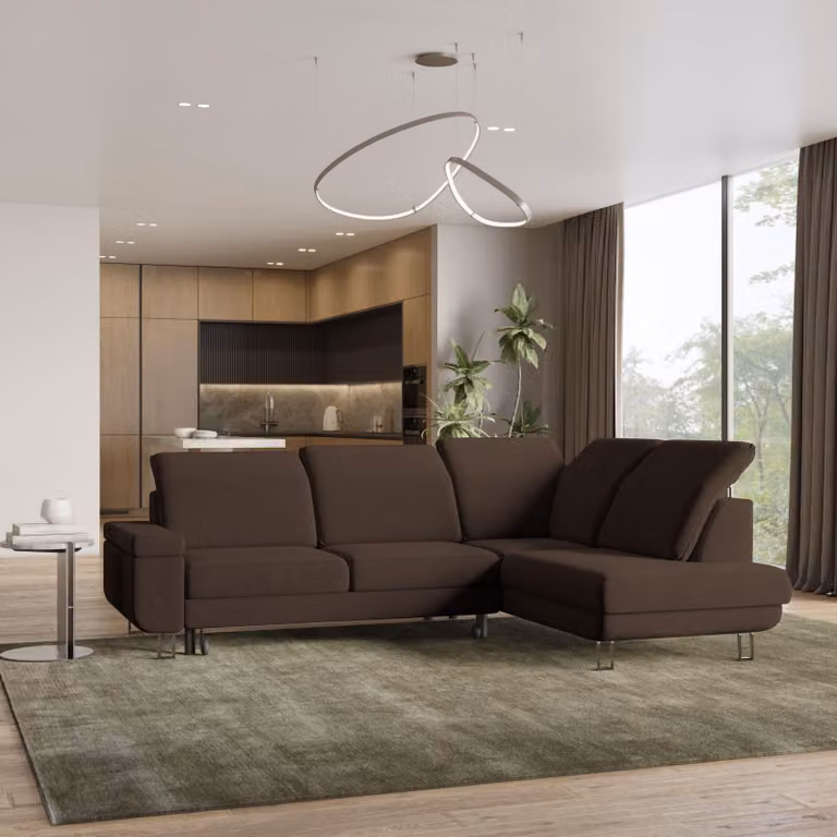 Divano angolare LERMA R-S di Masseno con funzione letto a L, divano con box letto, divano da soggiorno, divano, divano letto, set di divani - marrone, MONOLITH 29