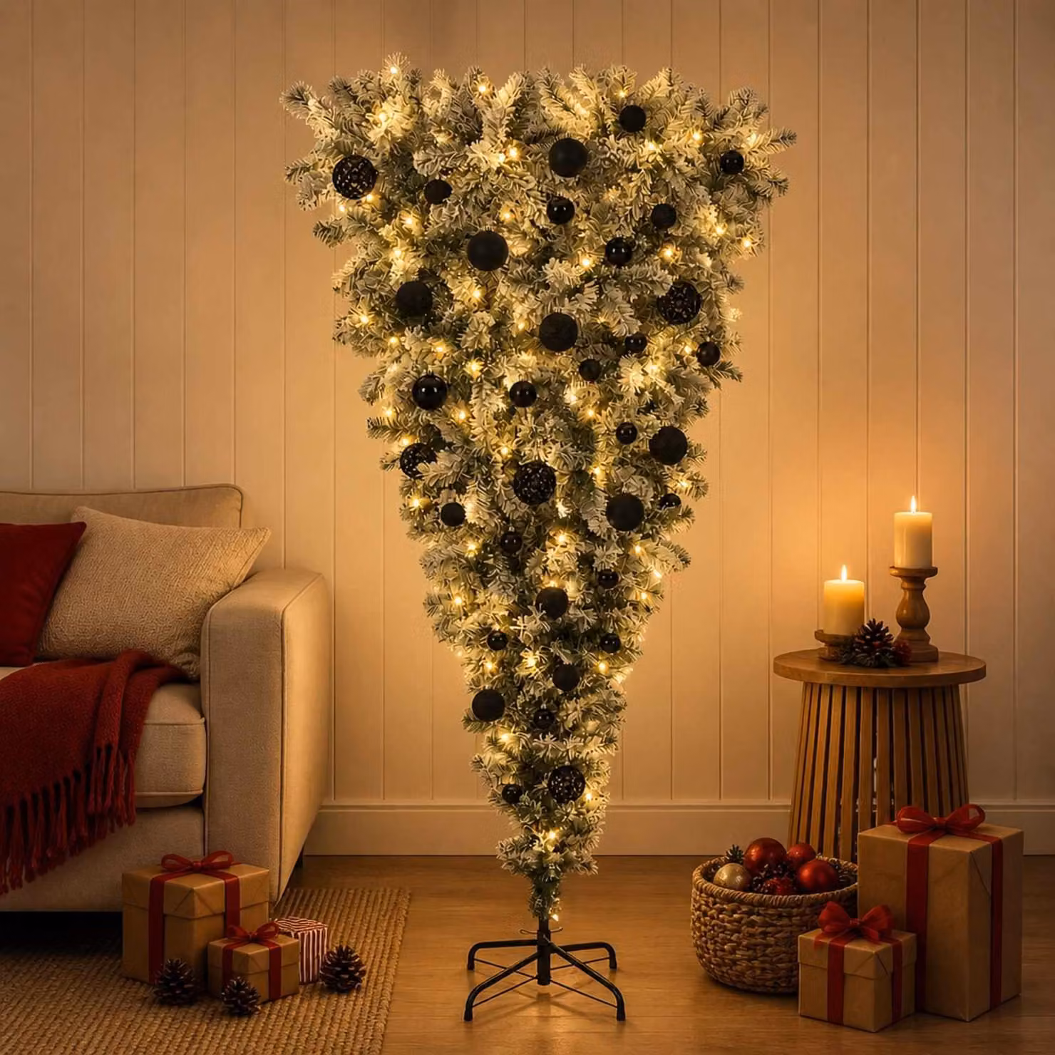 Albero di Natale artificiale rovesciato con cerniere, altezza 150 cm