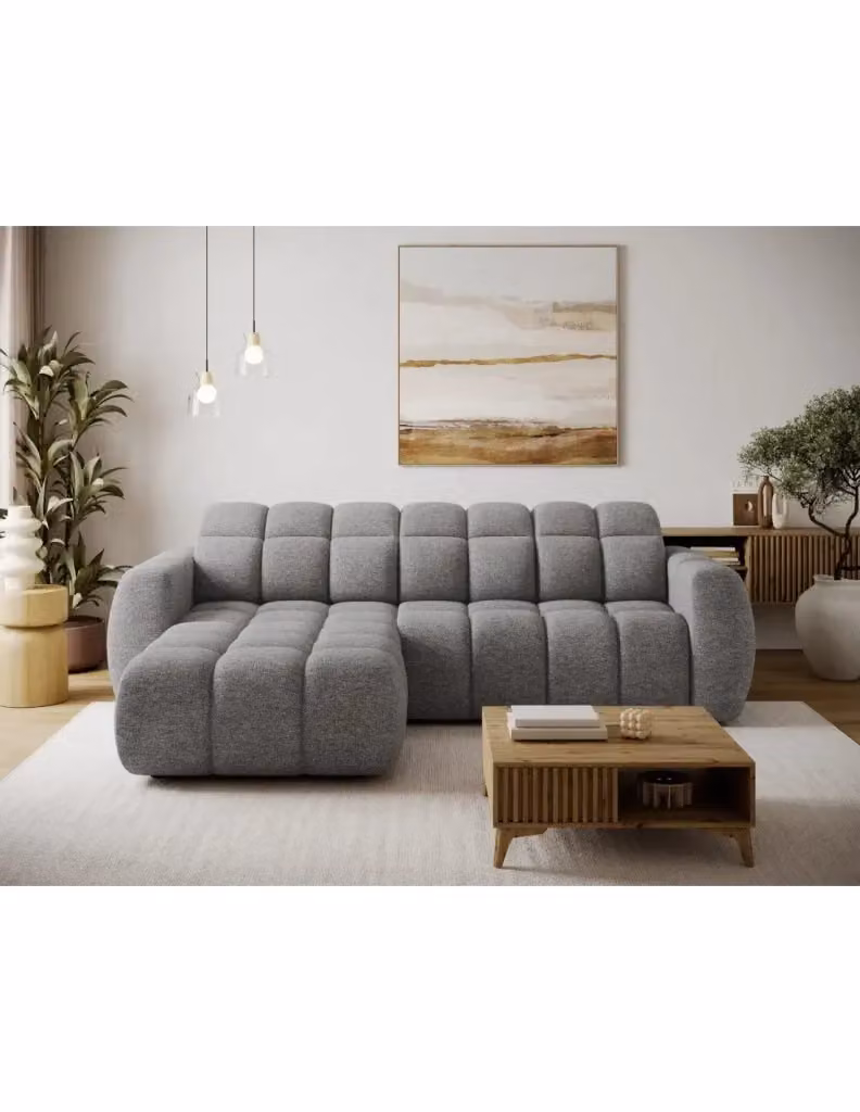 Divano ad angolo elettrico FANOTI MEUBLORAMA 3 posti grigio melange con angolo sinistro, funzione notte e poggiatesta regolabile, L/P/H: 288 x 105 x 200 cm – 2