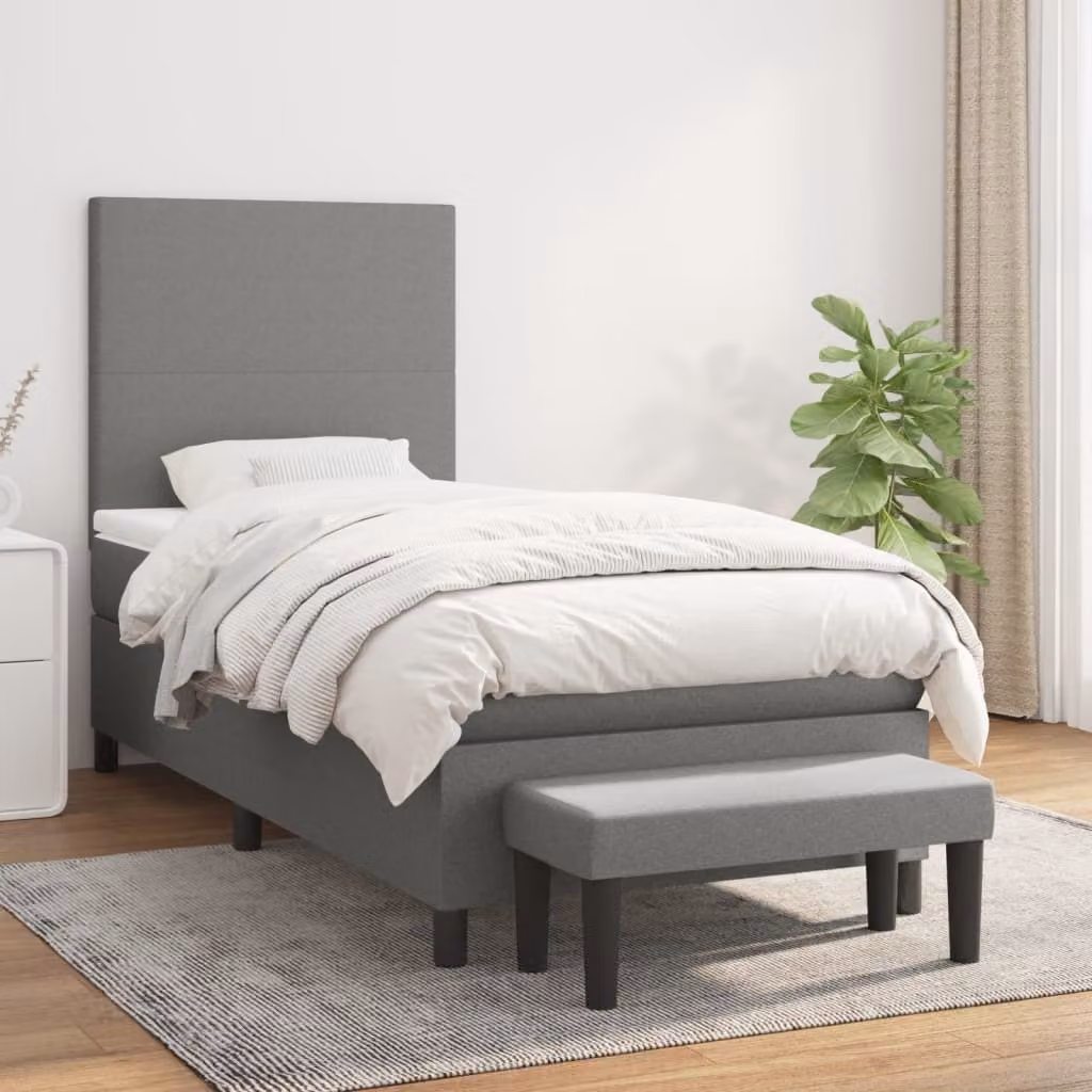 The Living Store Letto a molle con materasso grigio scuro 100x200 cm in tessuto