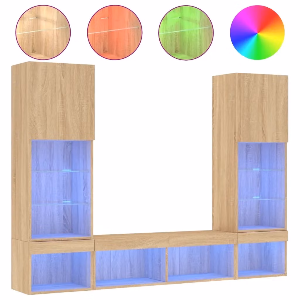 Mobile TV da parete vidaXL con illuminazione LED integrata in legno Rovere Sonoma, set da 5 pezzi – 2
