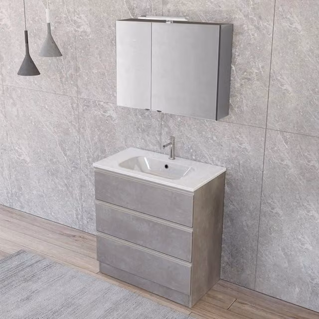 Mobile bagno Master grigio con specchiera a LED e lavabo, L: 80 cm, P: 45 cm, H: 87 cm