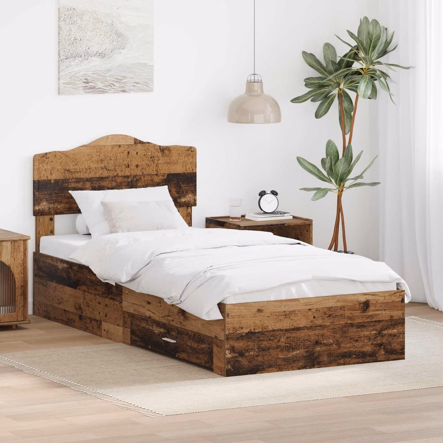 Struttura letto con cassetto vidaXL in legno effetto vecchio marrone L 100 x P 200 cm