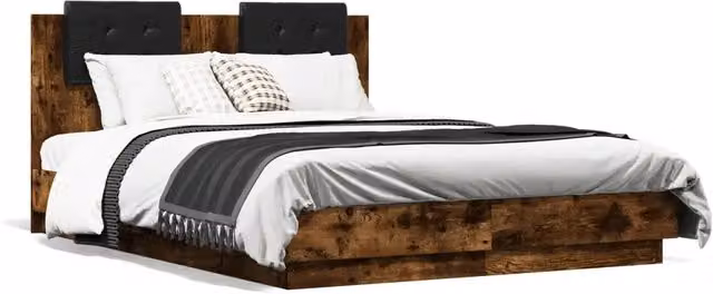 Letto matrimoniale | Letto per adulti | Giroletto con Testiera Rovere Fumo 120x190 cm Legno Multistrato