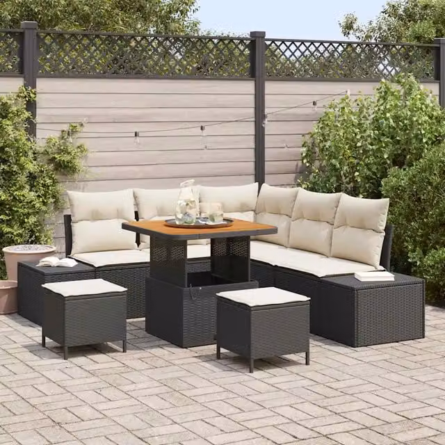 Set Divano da Giardino 8 pz Nero polyrattan 3362780