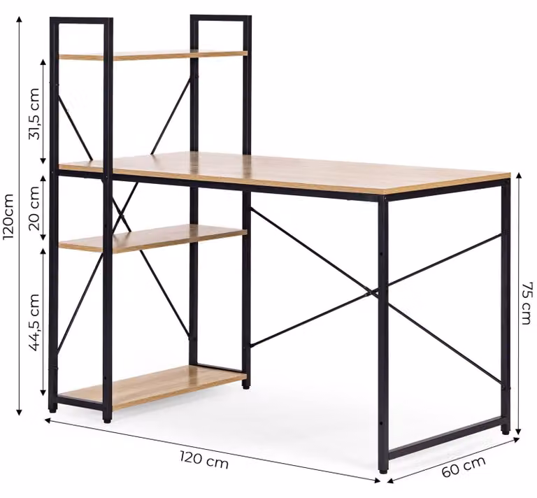 Scrivania per computer con ripiani, 120x60 cm MDF, stile loft