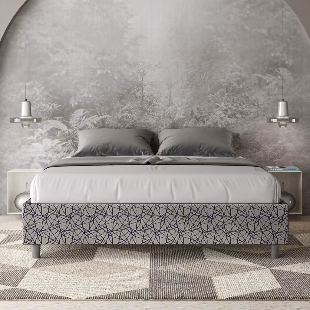 Letto Matrimoniale Era Azelia Giordanoshop con Contenitore e Rete con Alzata Imbottito in Tessuto Blu L: 160 cm, P: 190 cm, H: 39 cm – 2