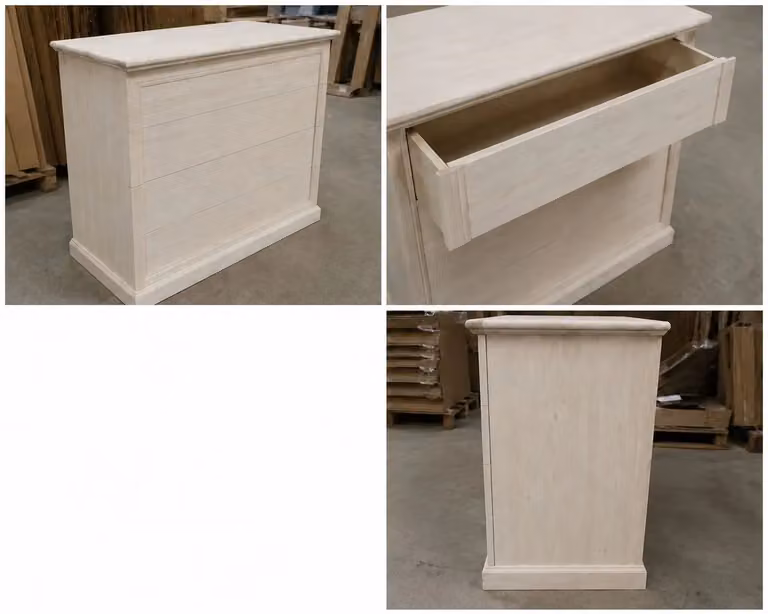 Cassettiera classica con 4 cassetti in legno massello di abete grezzo Mobili 2G L: 116 cm, P: 53 cm, H: 98 cm
