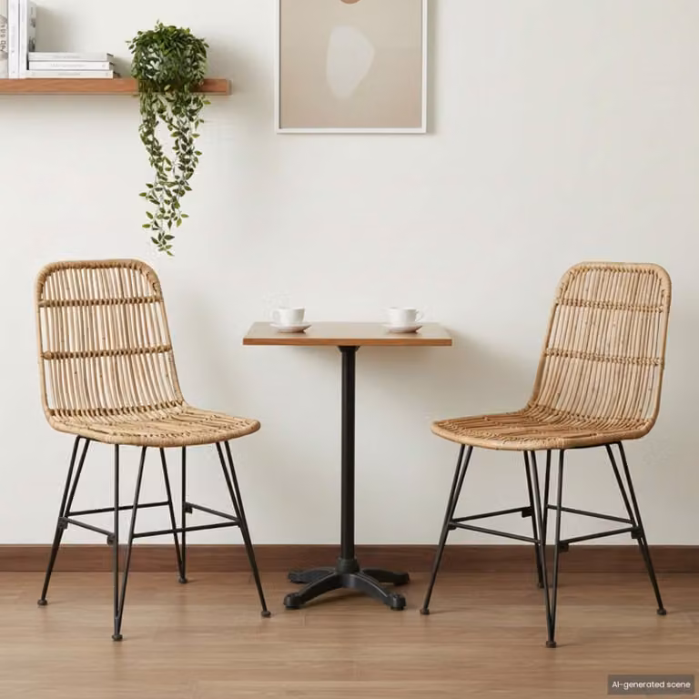 Set di 2 sedie da pranzo vidaXL in rattan e metallo, colore beige/marrone, L 41 x P 55 x H 85 cm