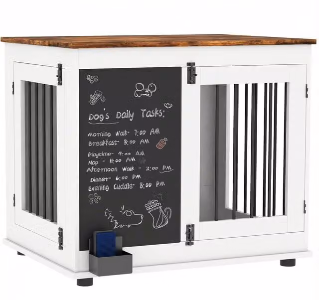 Gabbia per cani Minimal con 2 porte e lavagna, colore bianco, L: 80 cm, P: 60 cm, H: 70 cm