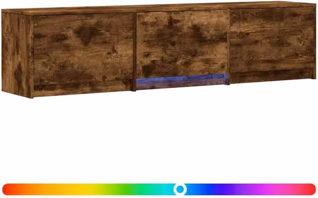 Mobile TV moderno con illuminazione LED integrata in finitura quercia affumicata, L 165 x P 40 x H 34 cm