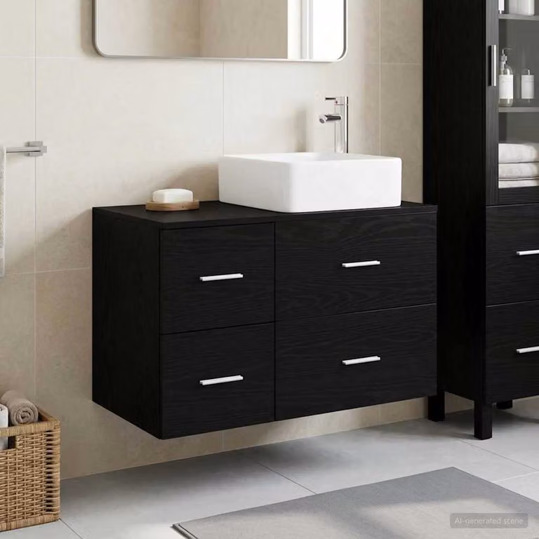 Set di mobili per il bagno moderno vidaXL composto da mobile lavabo e pensile a parete, colore nero opaco