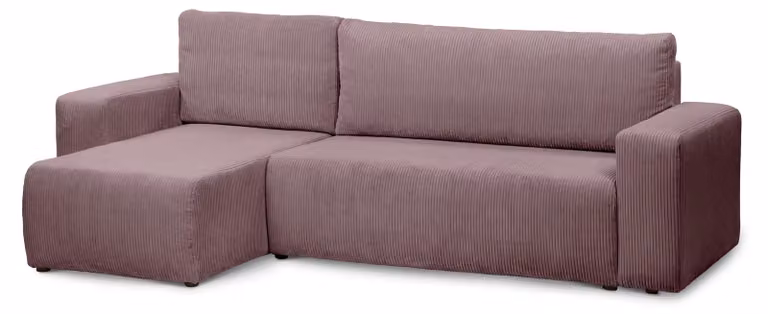 Divano angolare con funzione letto, modello Kingi, color marrone scuro