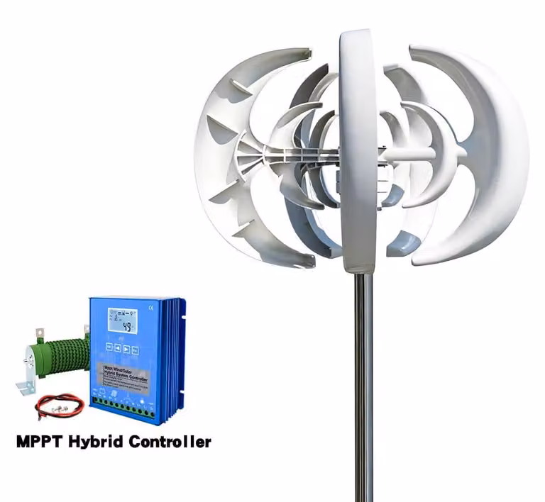Turbina eolica, alta efficienza, funzionamento a basse velocità del vento, controller ibrido 2, 2000W, 24V