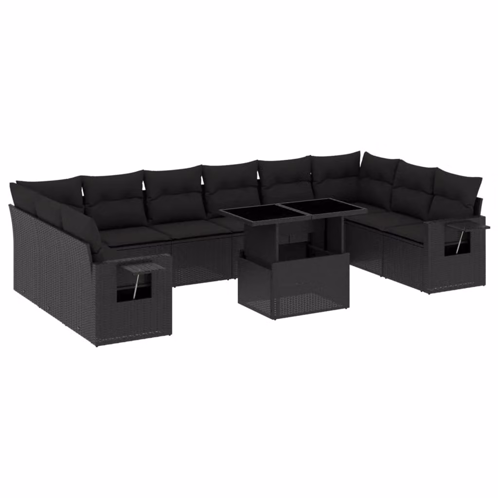 Set Divani da Giardino 11 pz con Cuscini in Polyrattan Nero