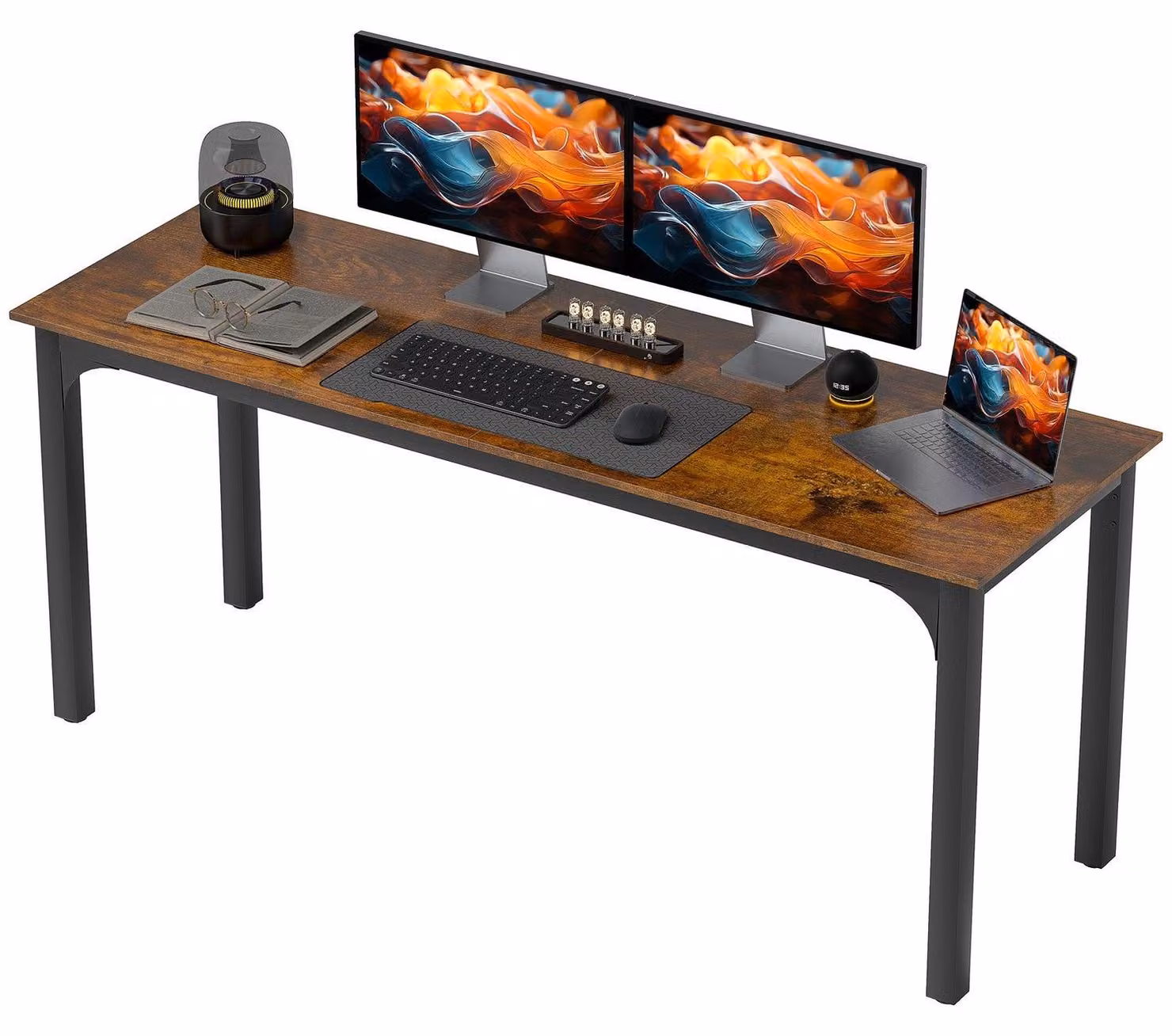 Scrivania per computer, marrone rustico, design spazioso, truciolato
