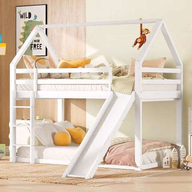 Letto per bambini con scivolo e scala ¨C Minimal ¨C Bianco legno 90x200cm
