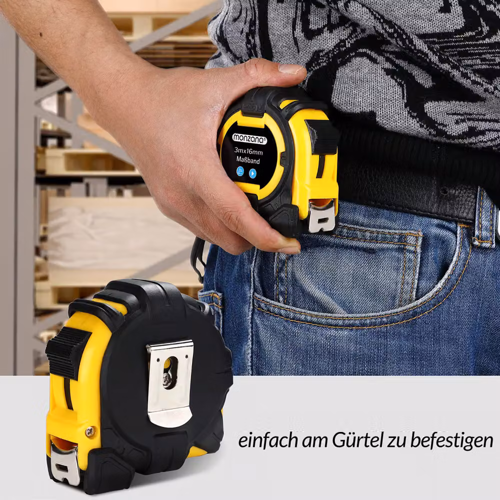 Metro a nastro Monzana in acciaio inossidabile, giallo e multicolore, Lunghezza: 3 m, Larghezza: 16 mm – 4