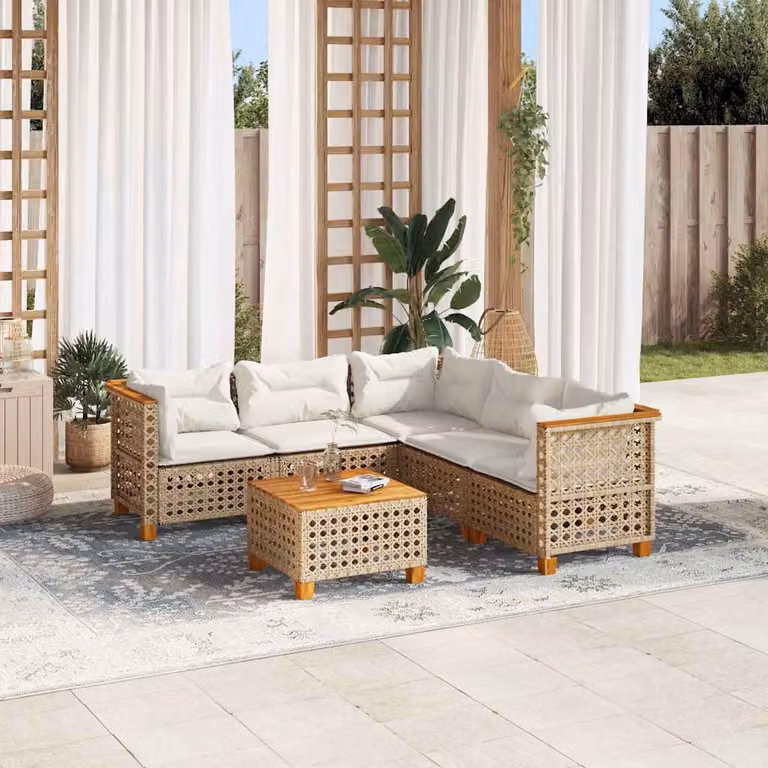 vidaXL Set Divano da Giardino 6 pz a L in Polyrattan con Cuscini Beige e Tavolino
