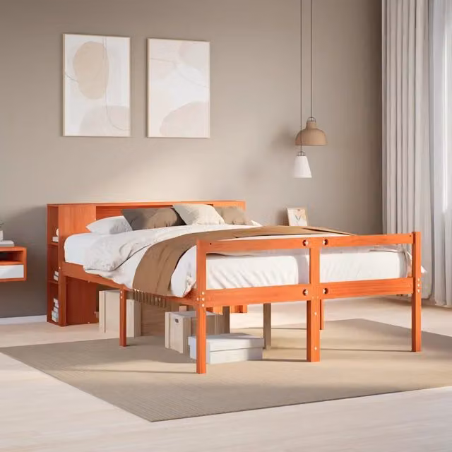 Letto Libreria senza Materasso Marrone Cera 140x200 cm Legno 3321983